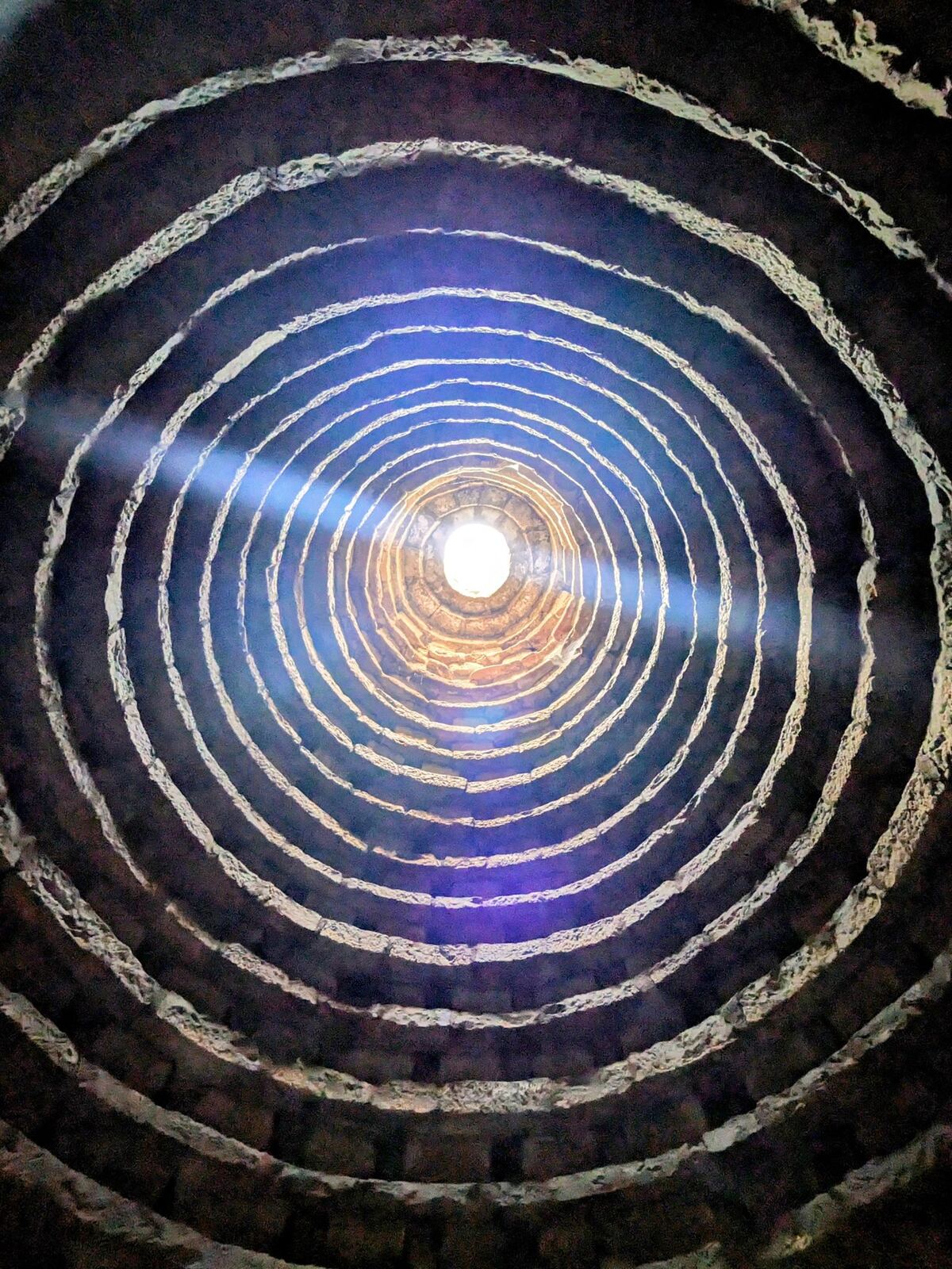 The hundreds of nesting boxes spiralling up inside the Aberdour Castle doocot.