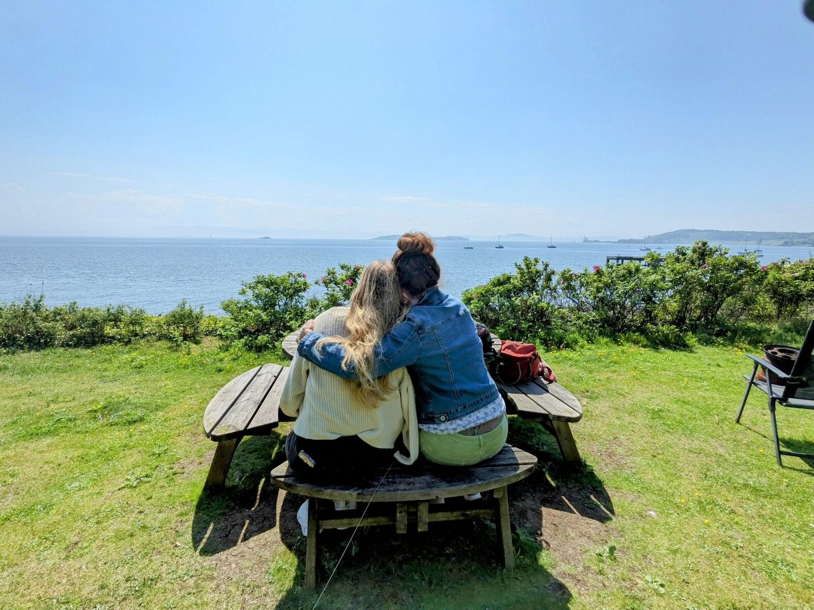 A picnic table with a view over the Firth of Forth at Aberdour.