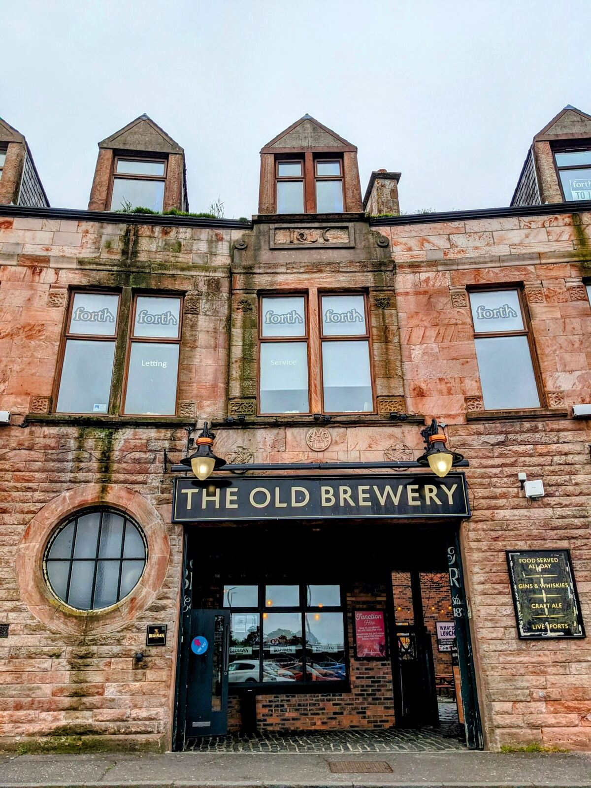 The red-sandstone frontage of The Old Brewery in Alloa.