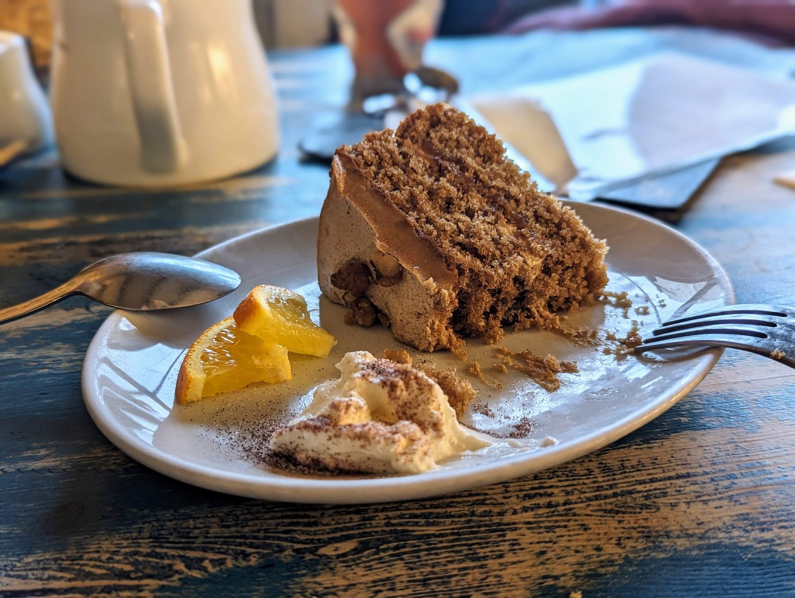 A slice of cake on a plate at Anstruther.