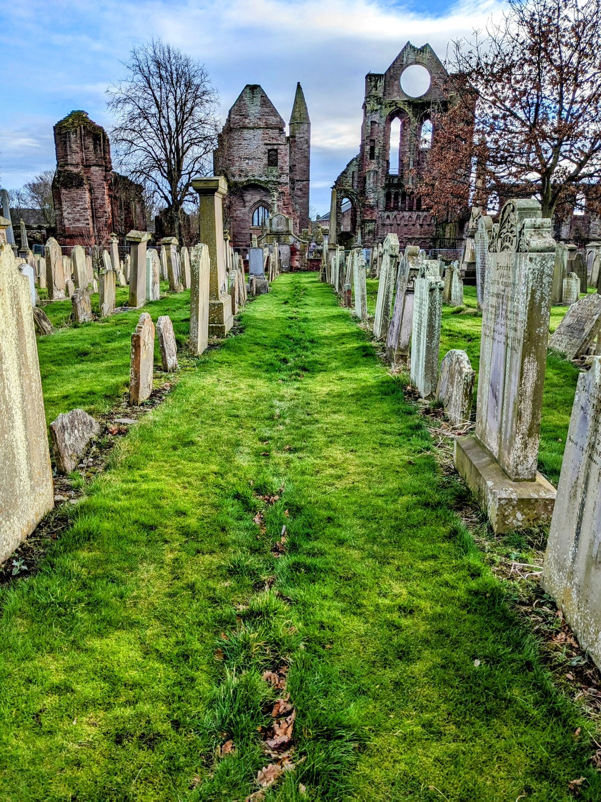 Old gravestones in the grounds of Arbroath Abbey.