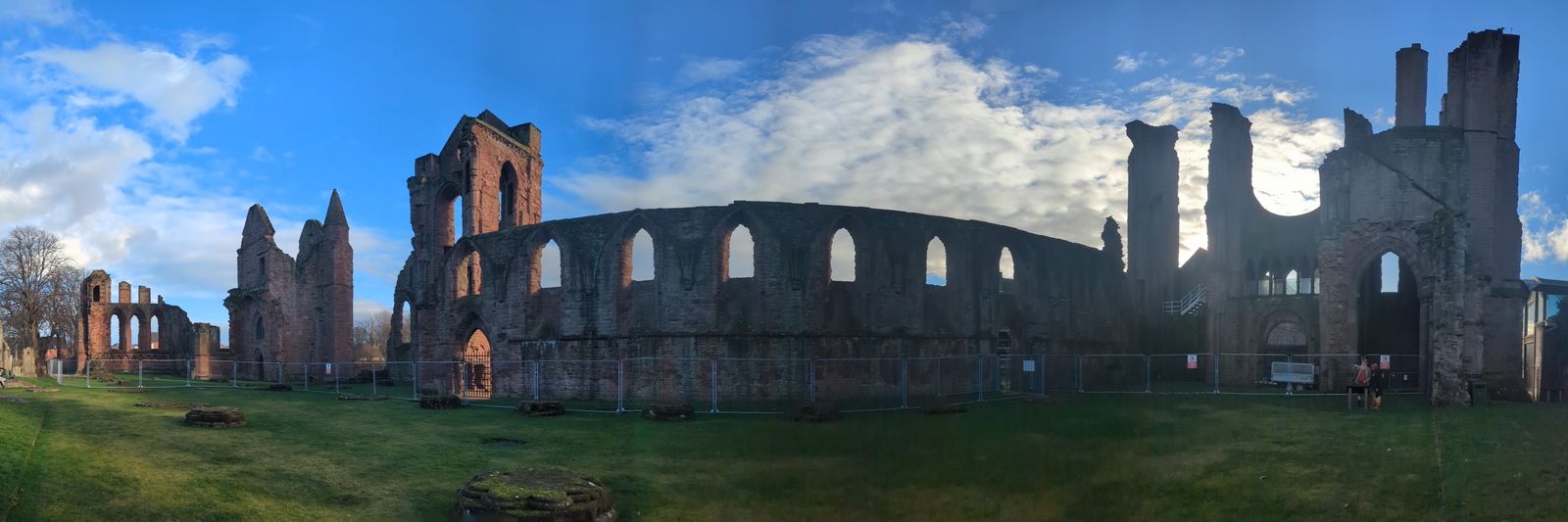 A wide view of the ruined Arbroath Abbey.