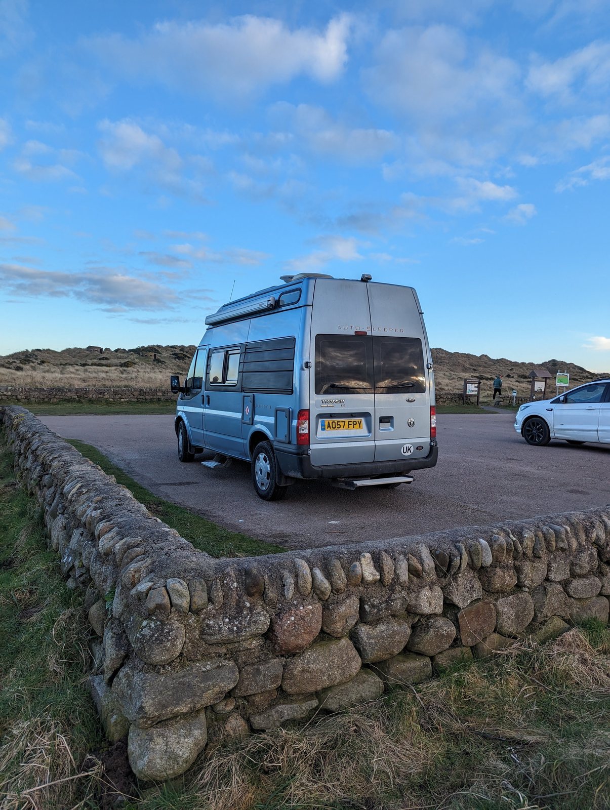 Our campervan parked overnight at Balmedie Country Park.
