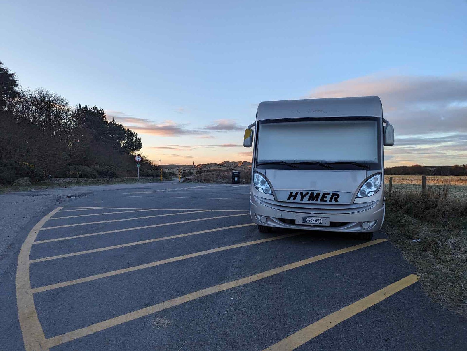 A motorhome parked on the car park at Balmedie Country Park.