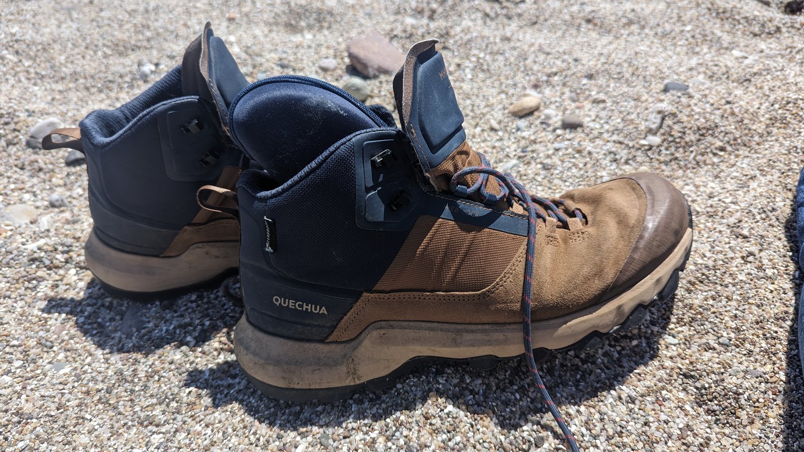 Walking boots on a Kintyre beach.