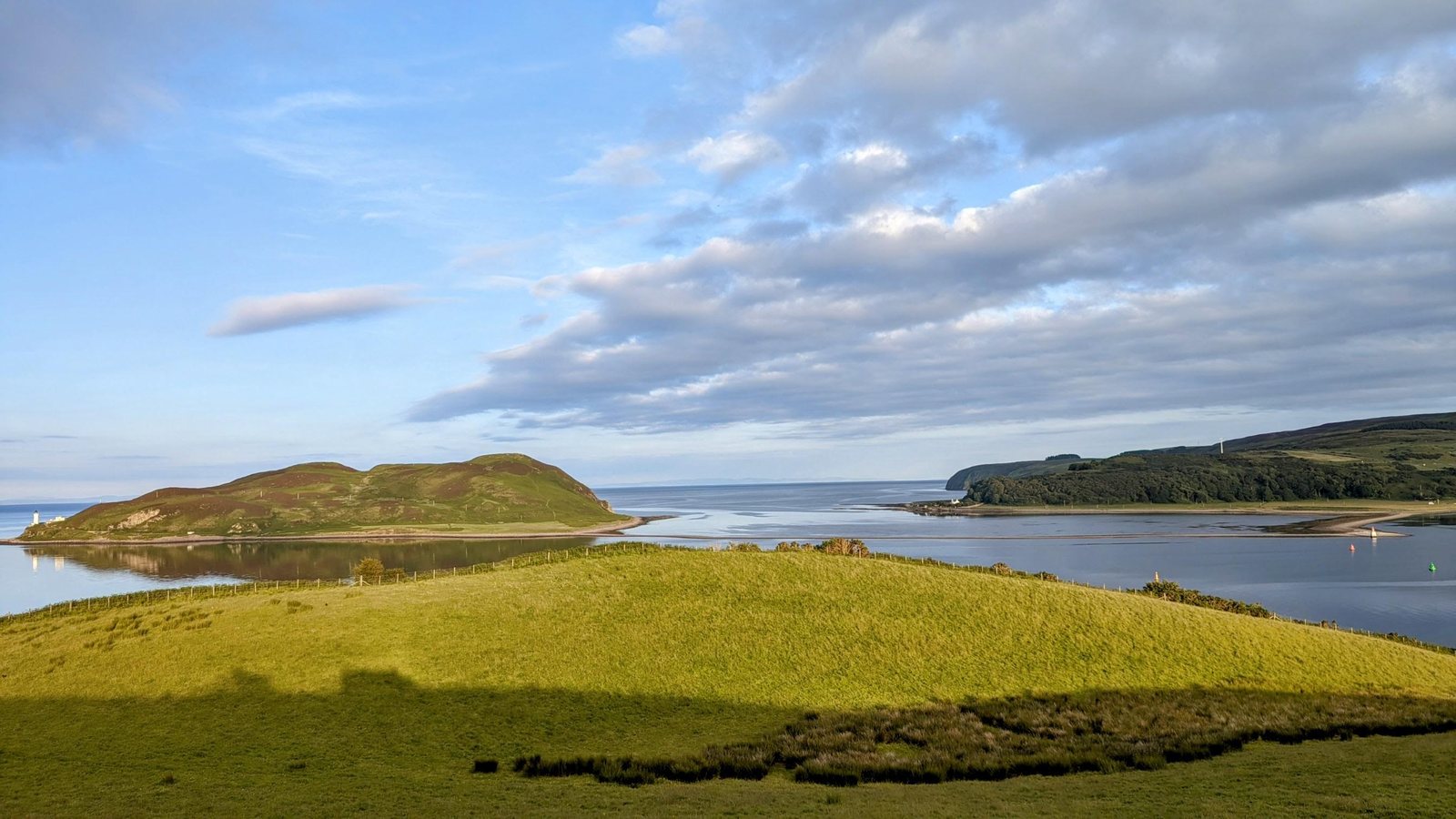 A panorama of the Campbeltown coast and bay.