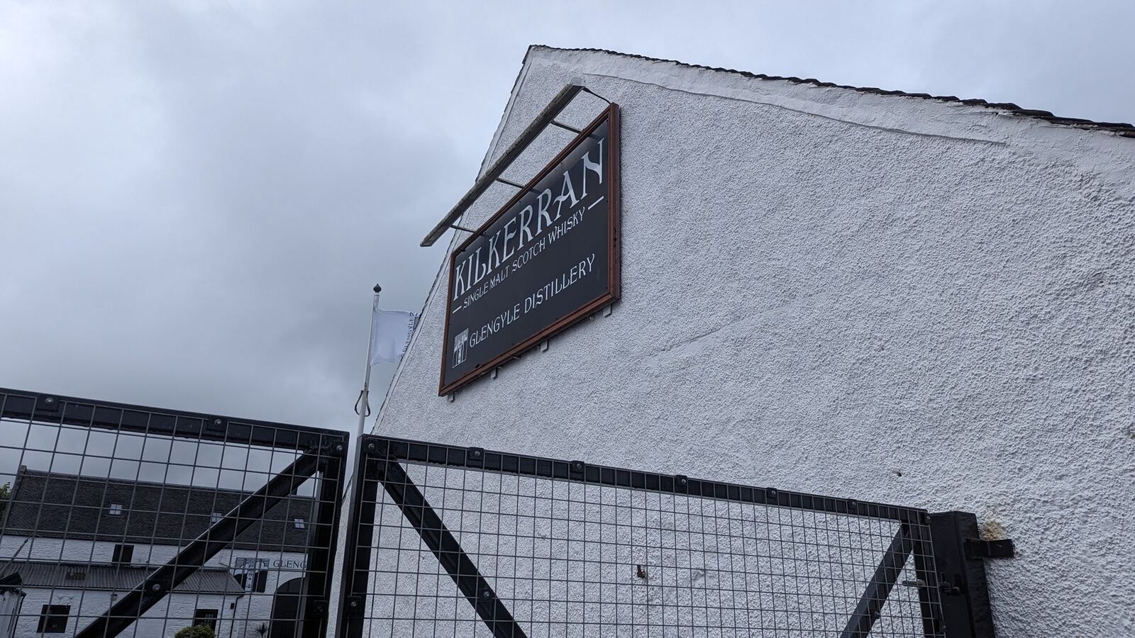 The whitewashed Glengyle (Kilkerran) distillery building in Campbeltown.