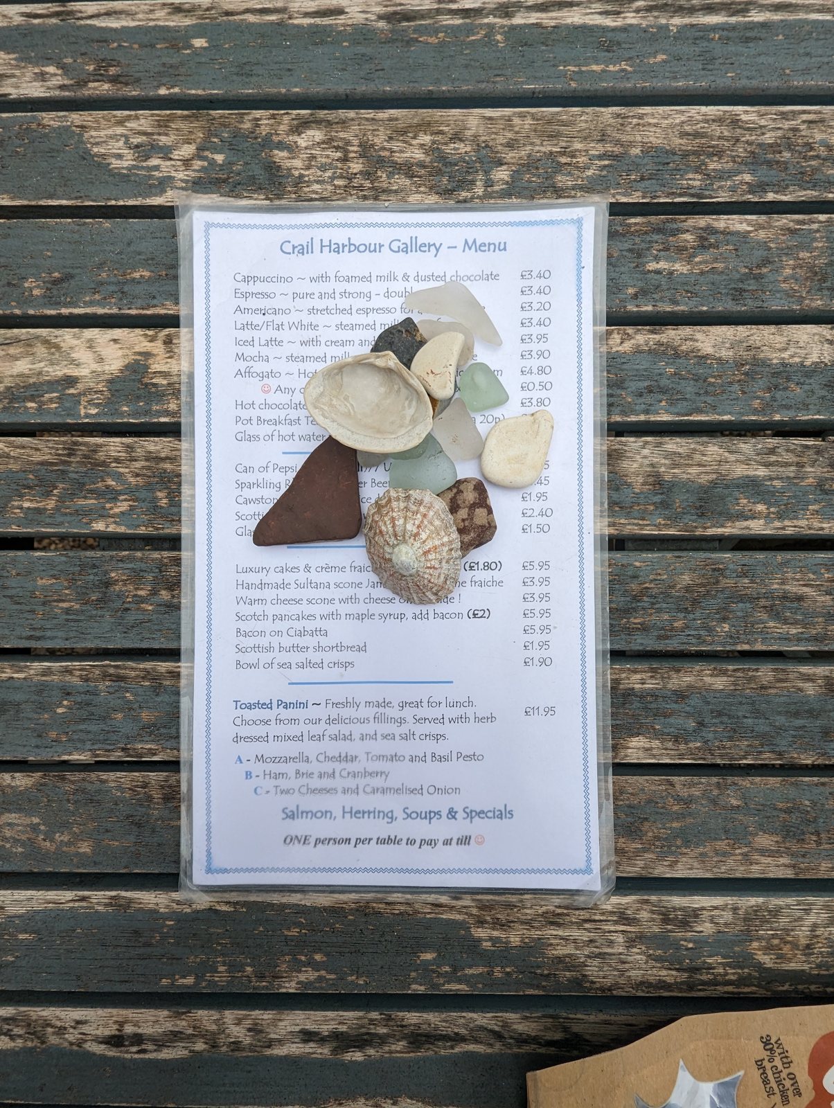 The chalked menu at the Crail Harbour Gallery and Tearoom.