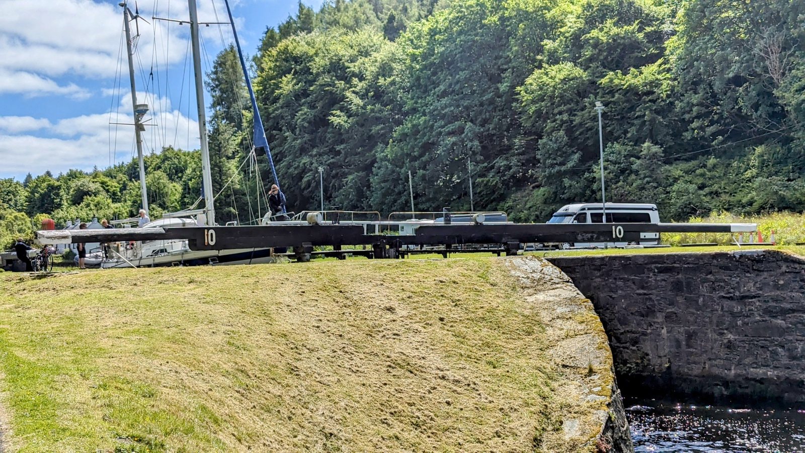 The swing bridge and cottages at Bellanoch on the Crinan Canal.