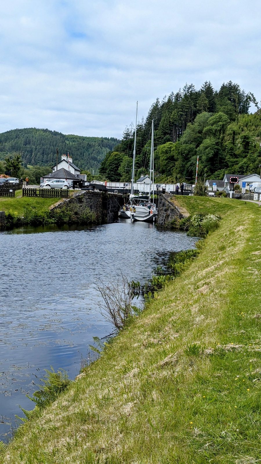 The locks and lock cottages at Cairnbaan on the Crinan Canal.