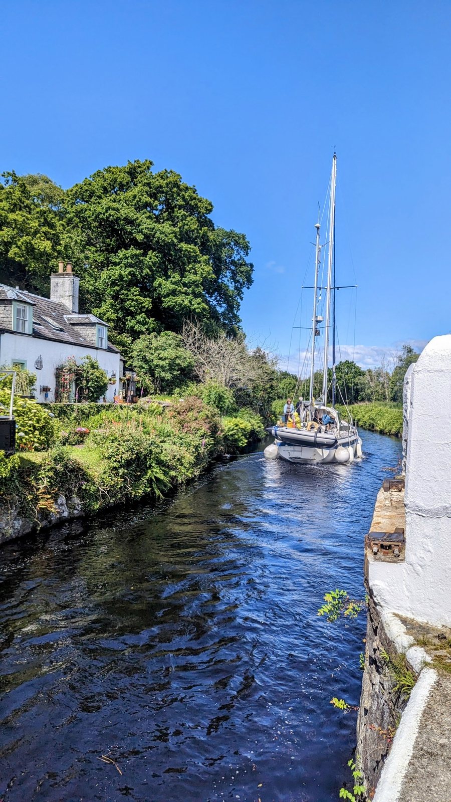 A yacht moored on the canal at Crinan.