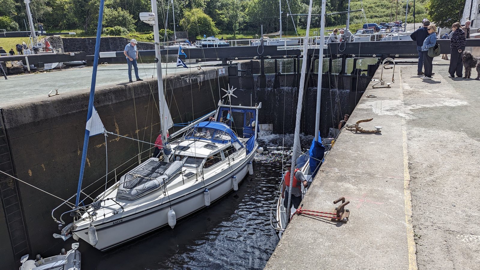 The white sea-lock wall at Crinan, Argyll.