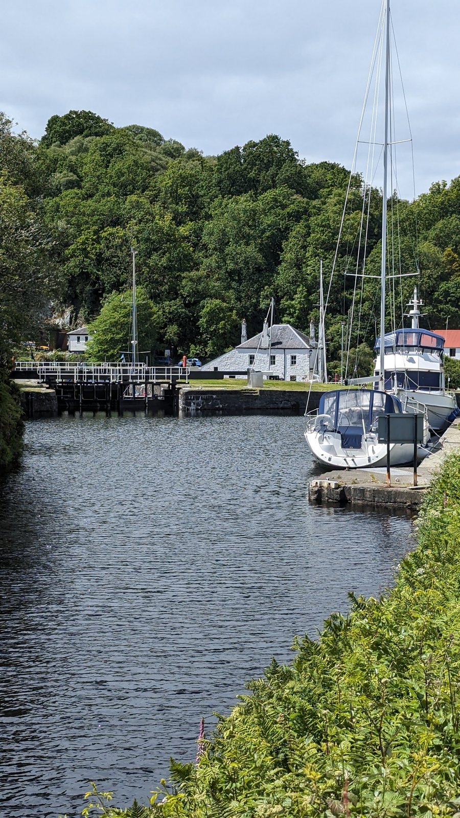 Yachts moored in the sea-lock basin at Crinan.