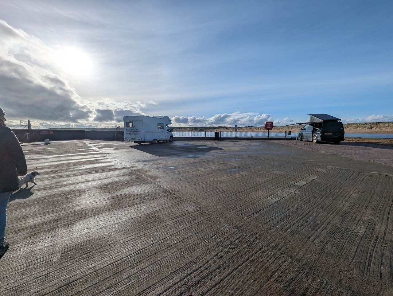 Our motorhome parked at the shore car park at Cruden Bay.