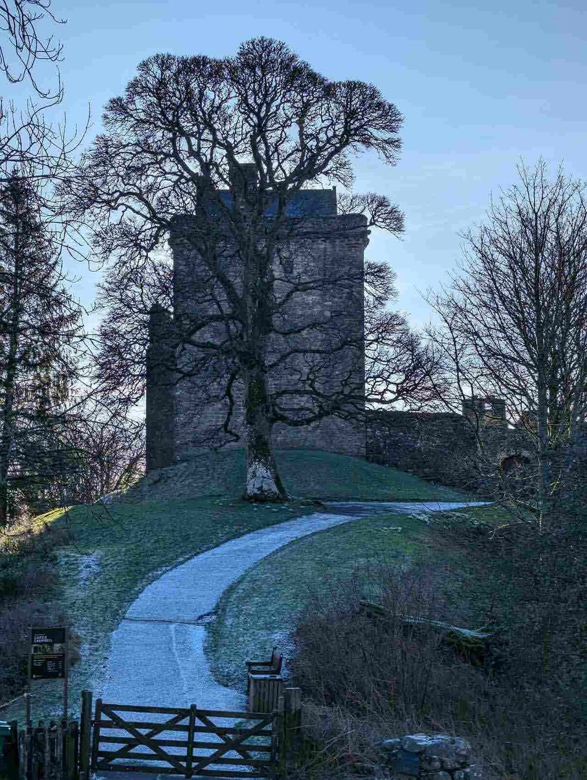 The winding approach path climbing to Castle Campbell above Dollar.
