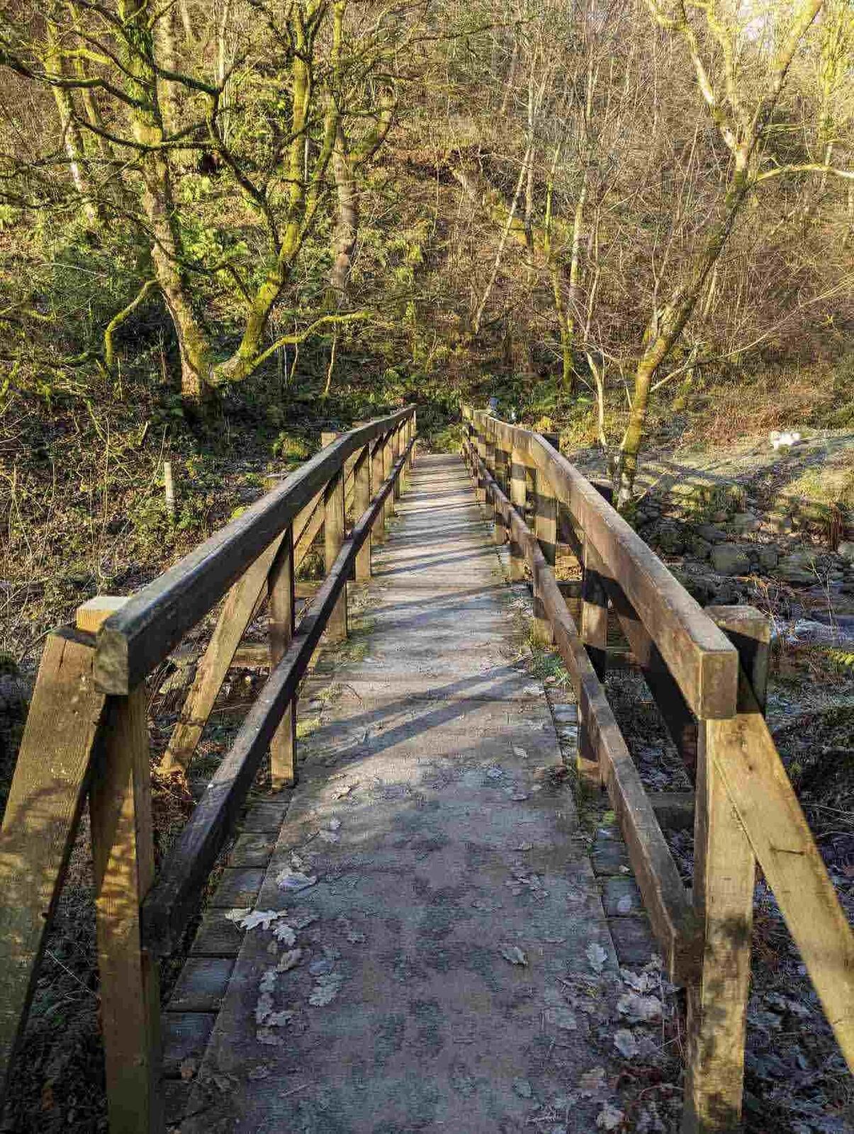 A wooden footbridge crossing the burn in Dollar Glen.