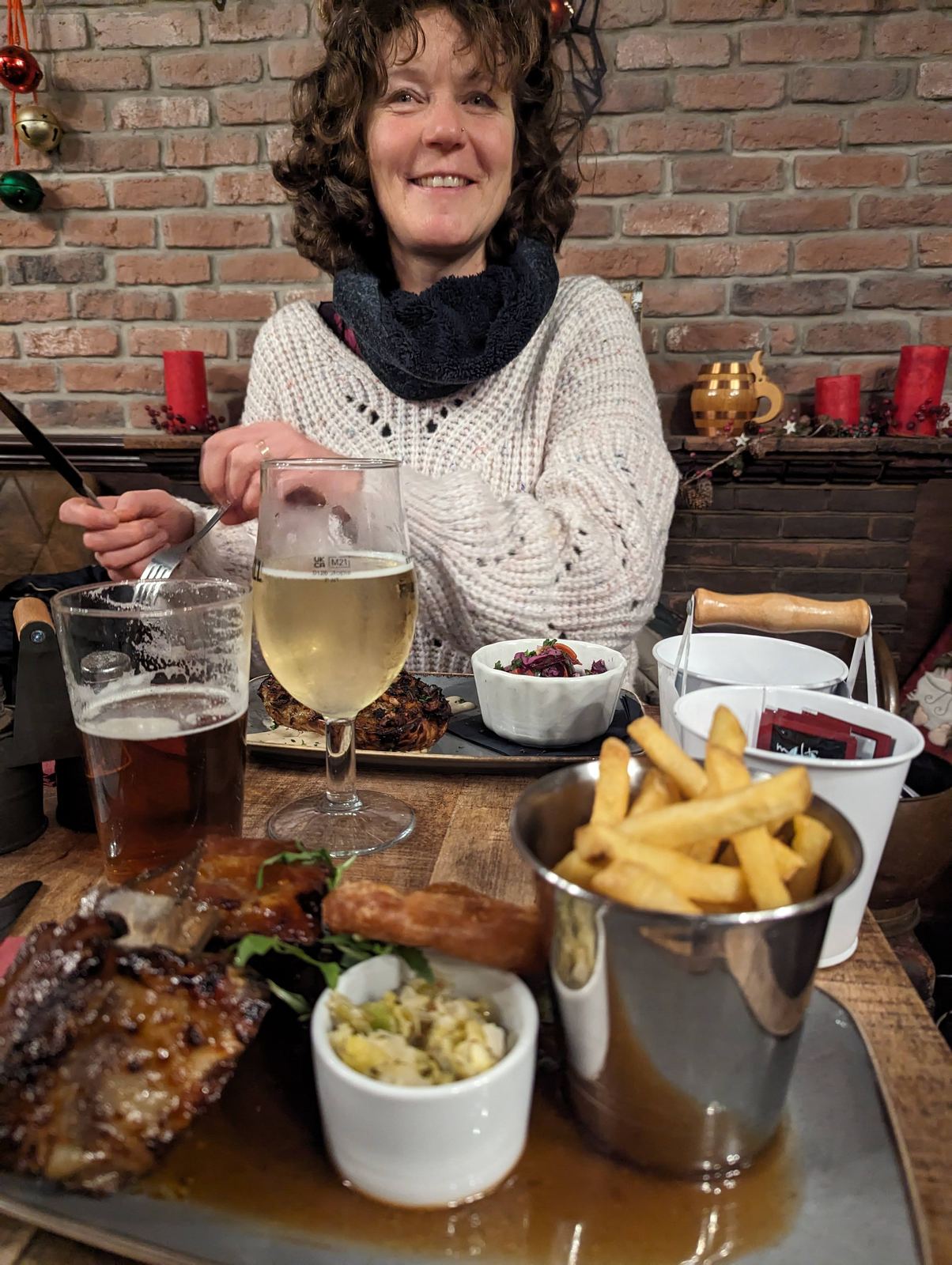 A pub dinner of fish and chips at Dunbar.