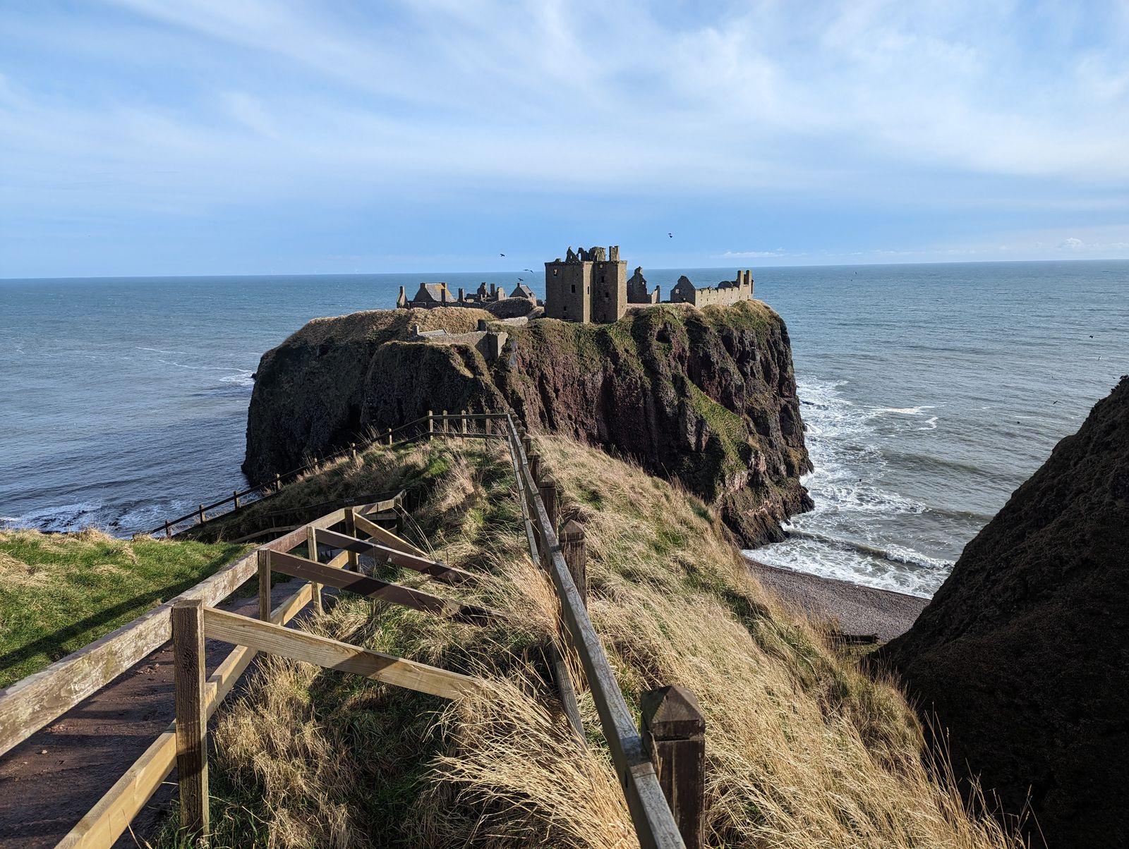 Looking down the long flight of steps to Dunnottar Castle.