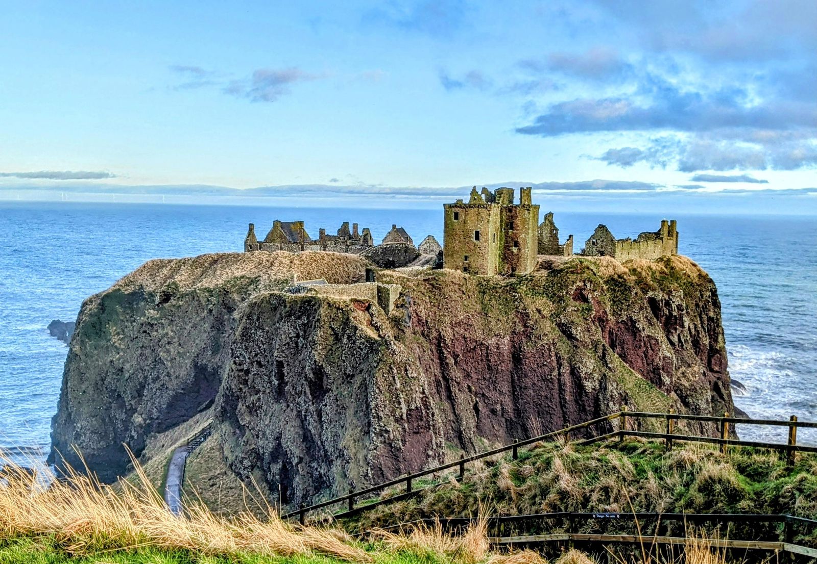 The steep steps and walkway down to Dunnottar Castle.
