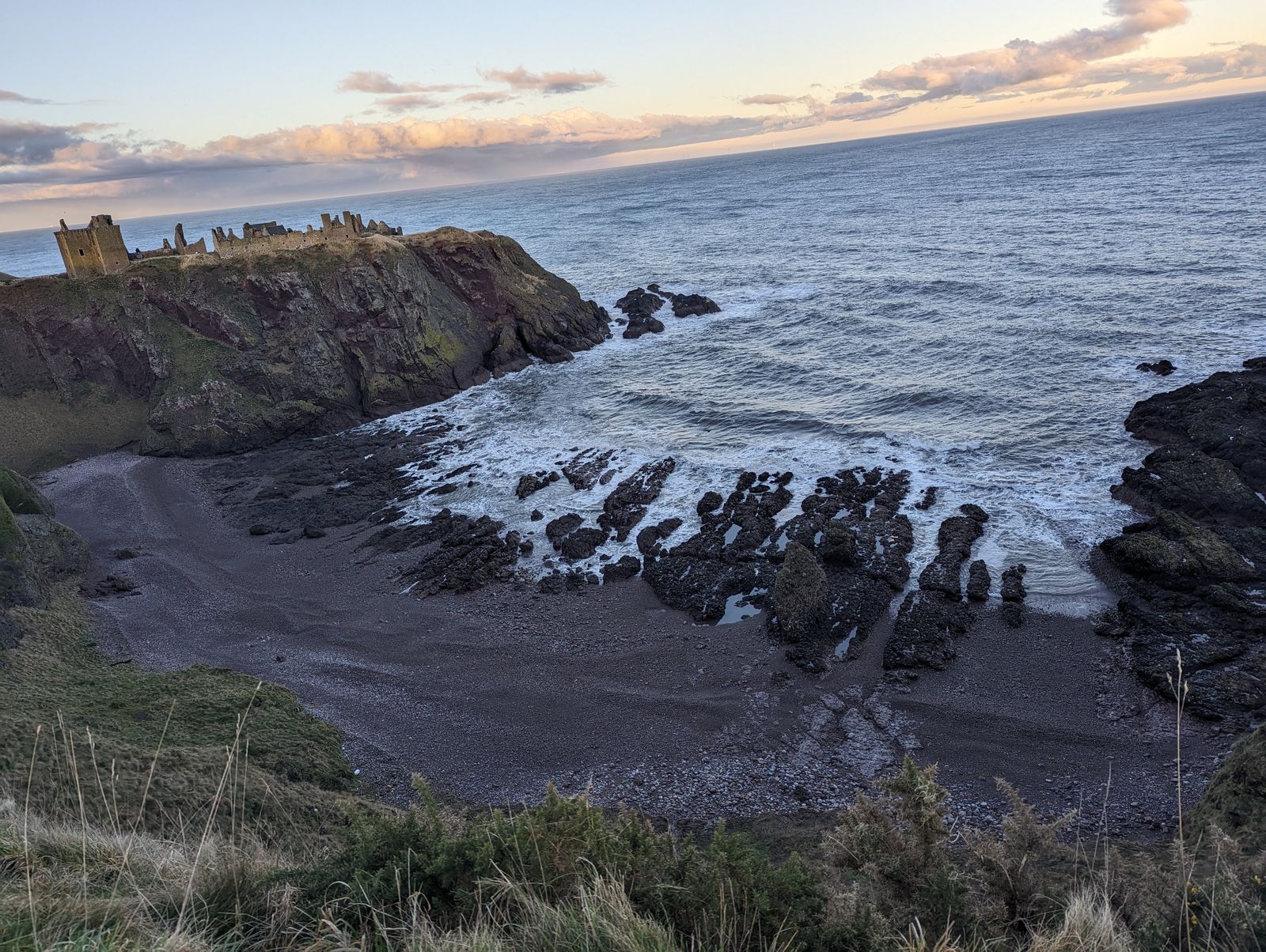 A rocky cove below the cliffs on the Dunnottar coast.