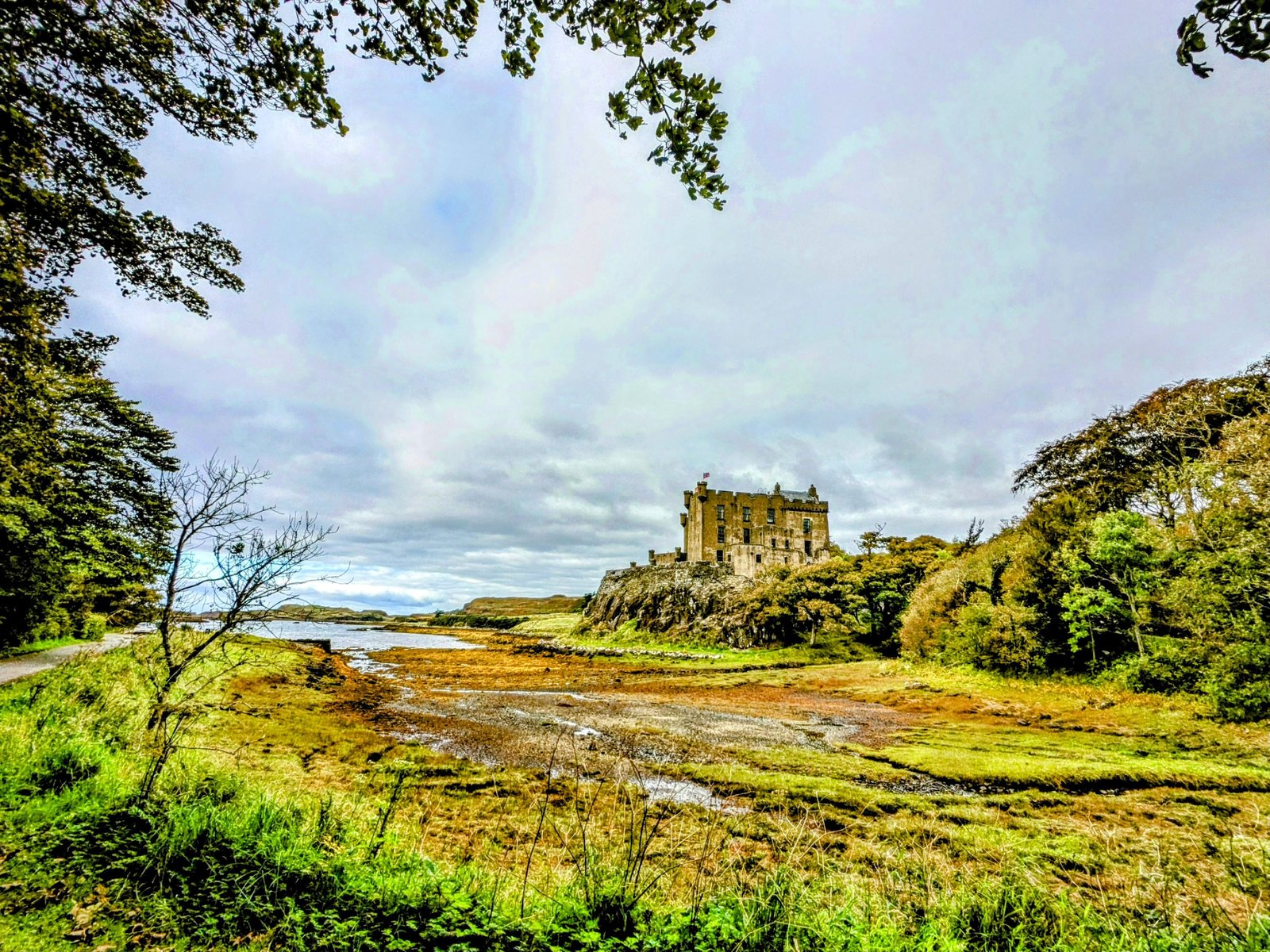 Dunvegan Castle across the gardens and grounds.