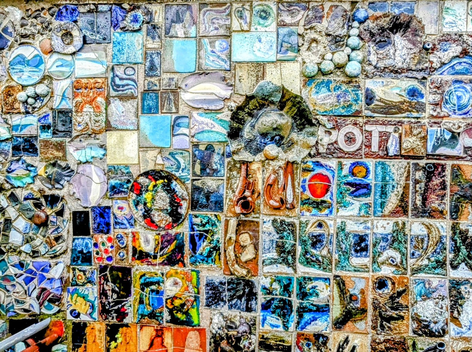 A mosaic wall at Balnakeil Craft Village, Durness.