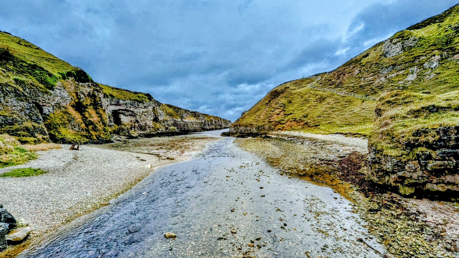 The Allt Smoo burn running down towards the sea cave.