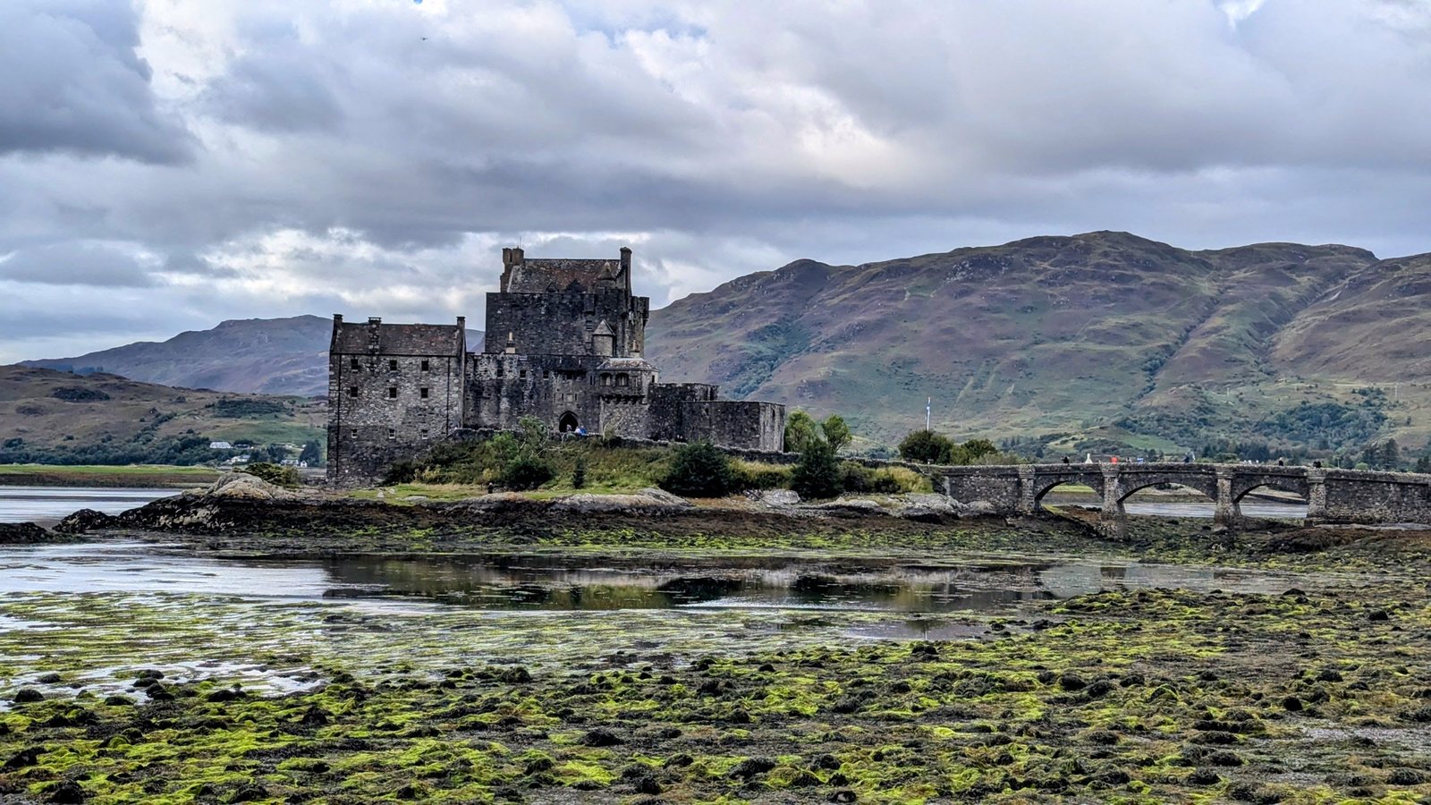 Eilean Donan Castle with the mountains of Kintail behind.