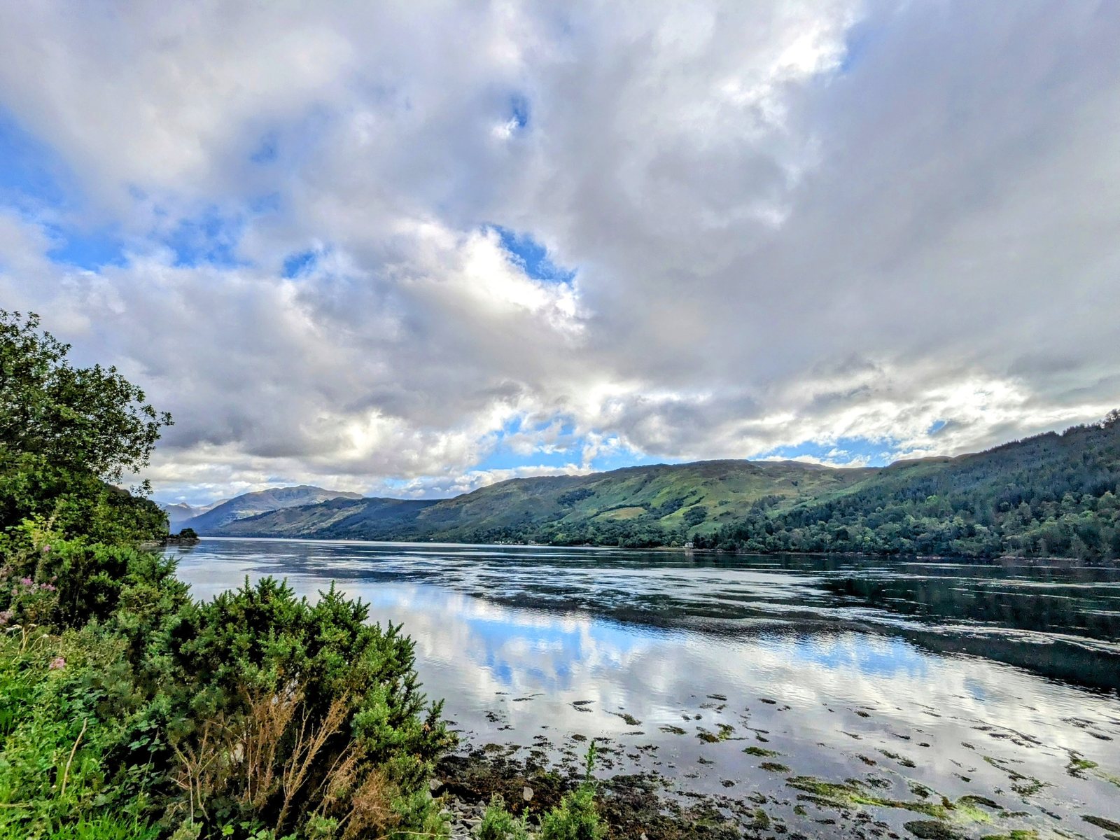 Loch Duich mirror-calm with hills reflected, near Dornie.