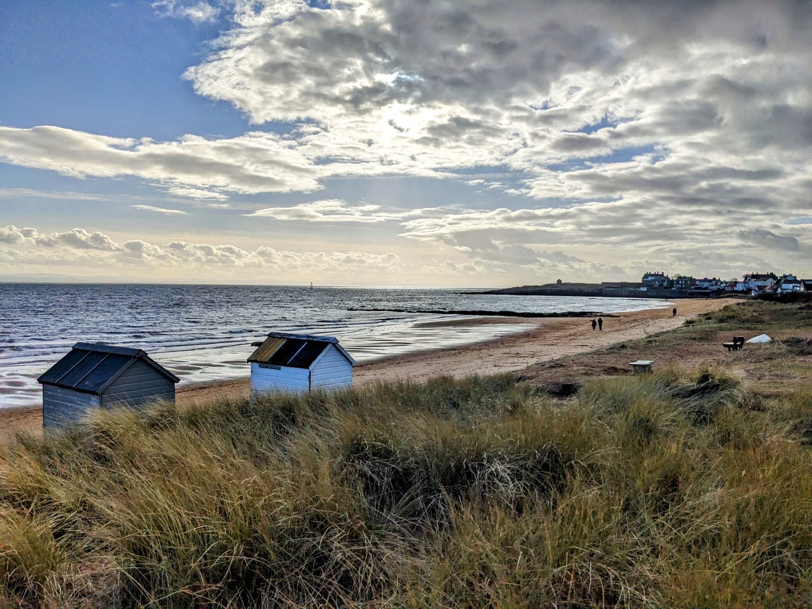 Beach huts among the dunes at Elie.