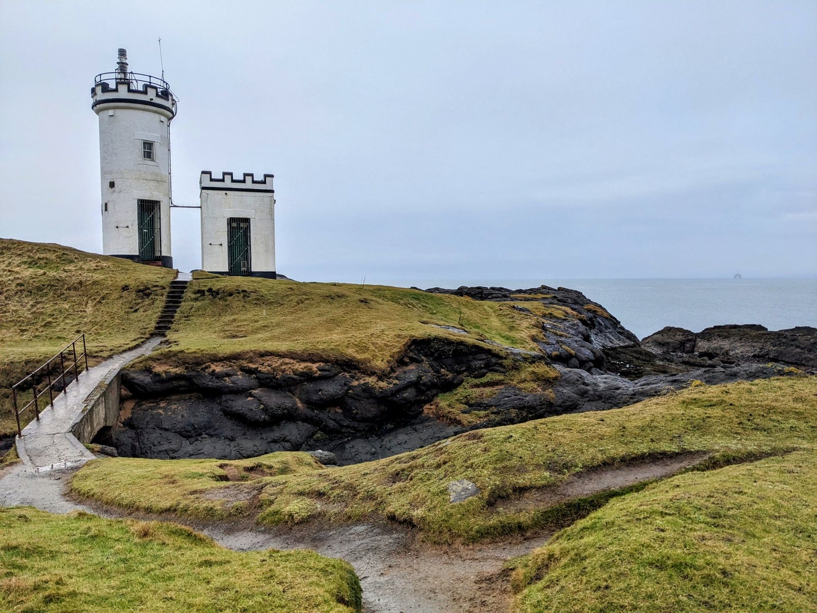 Elie Ness lighthouse on its rocky point.