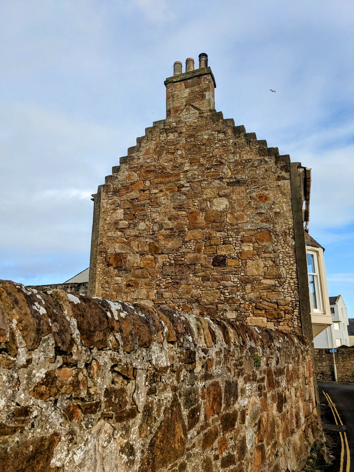 An old crow-stepped gable in Elie village.