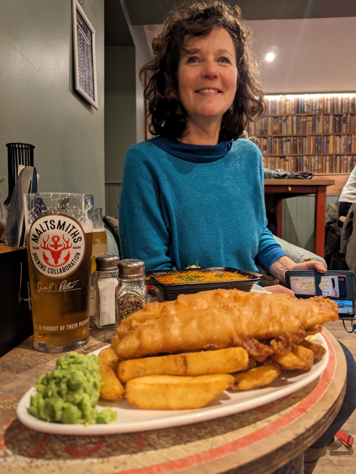 A fish supper and a beer at the Ship Inn, Elie.
