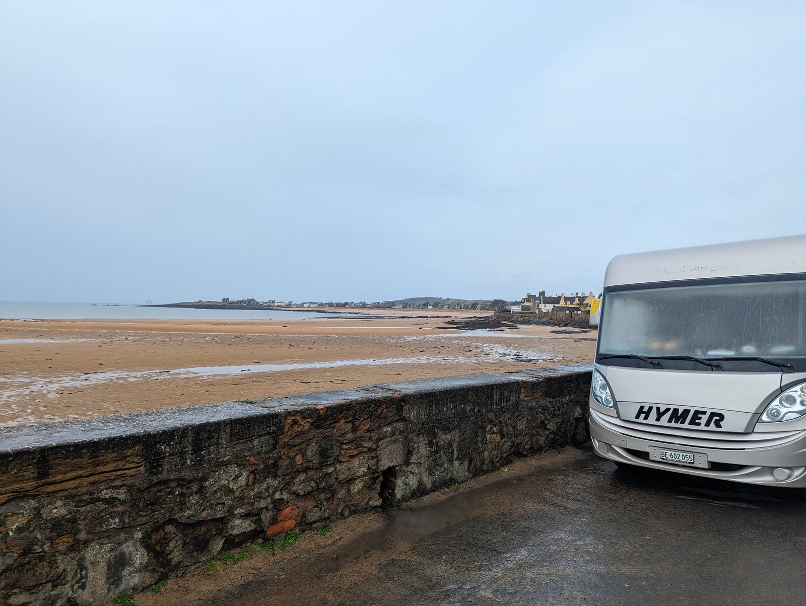 The motorhome parked by the shore at Elie.
