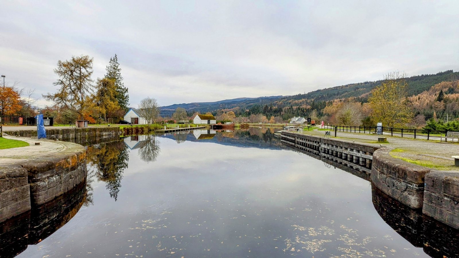 The Caledonian Canal basin at Fort Augustus, on Route 78.