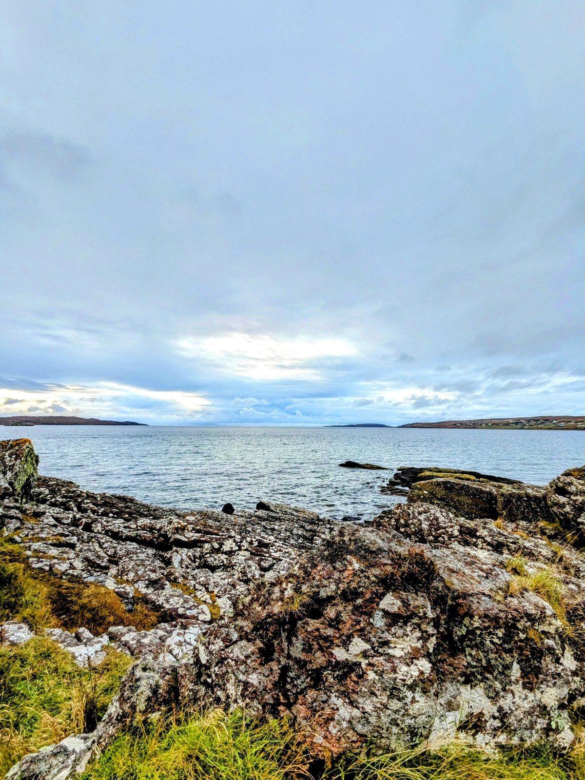 Purple heather and a rocky shore at Gairloch.