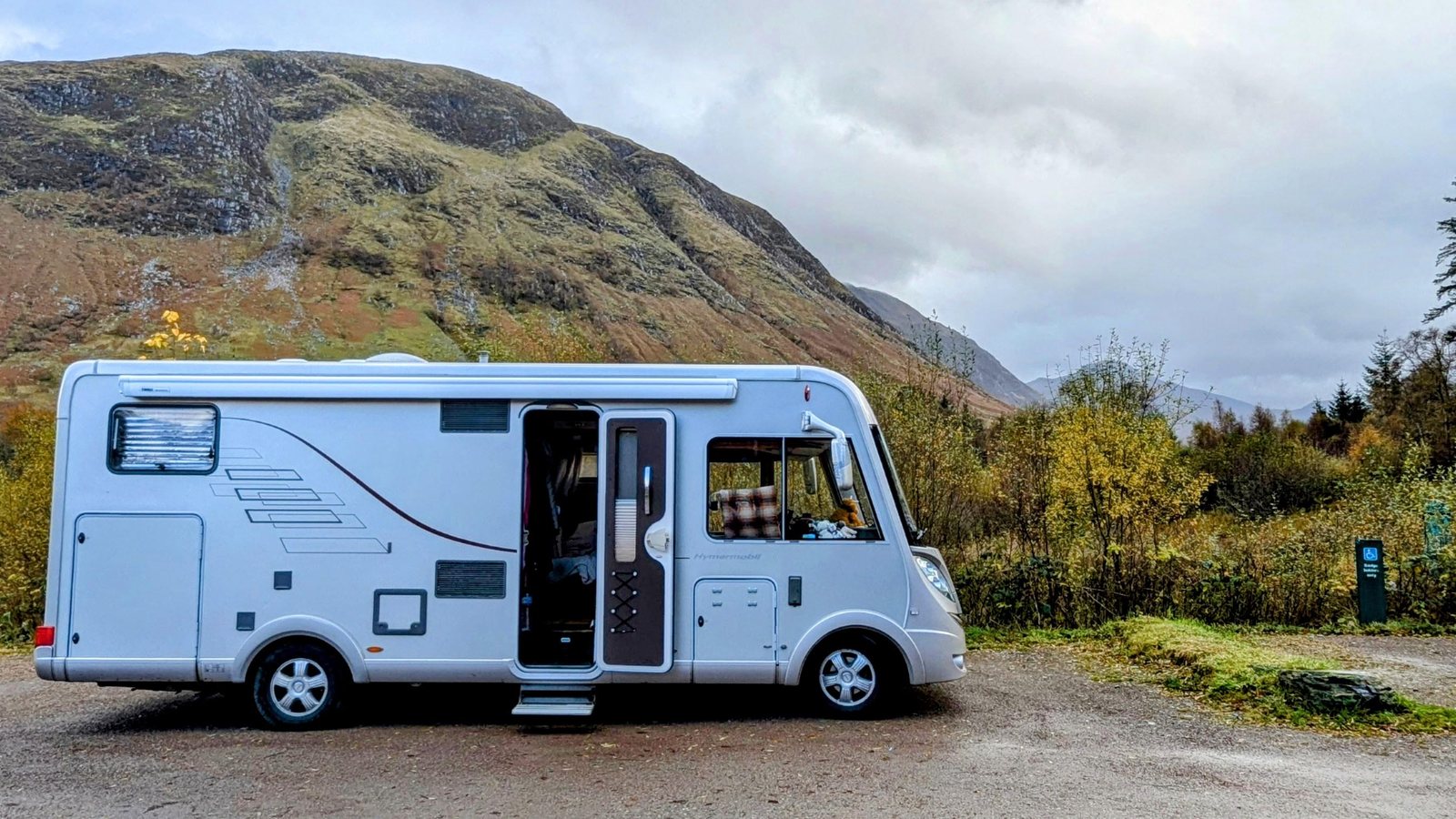 A motorhome parked up in Glen Nevis.