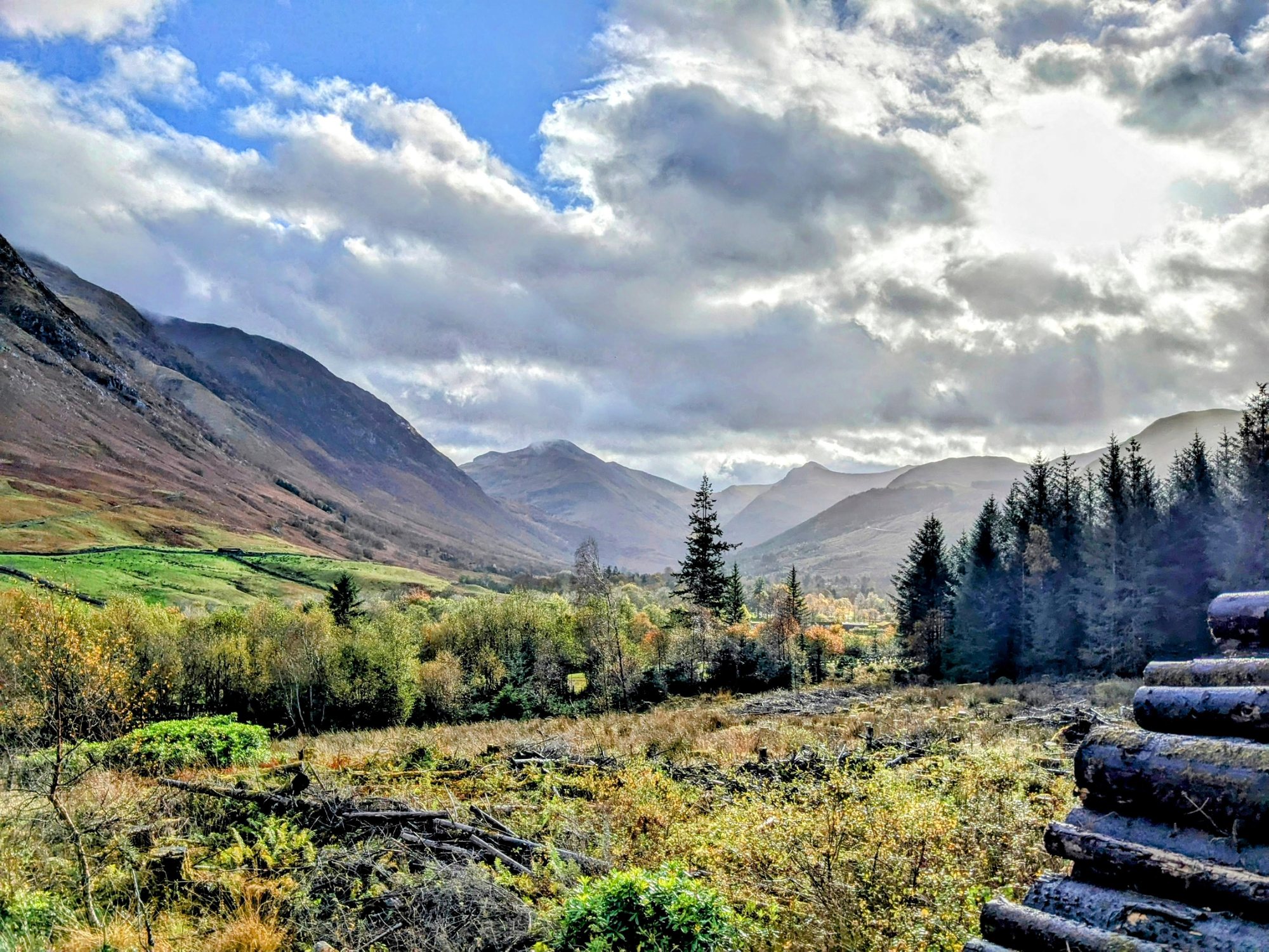 Glen Nevis with the river and mountains below Ben Nevis.
