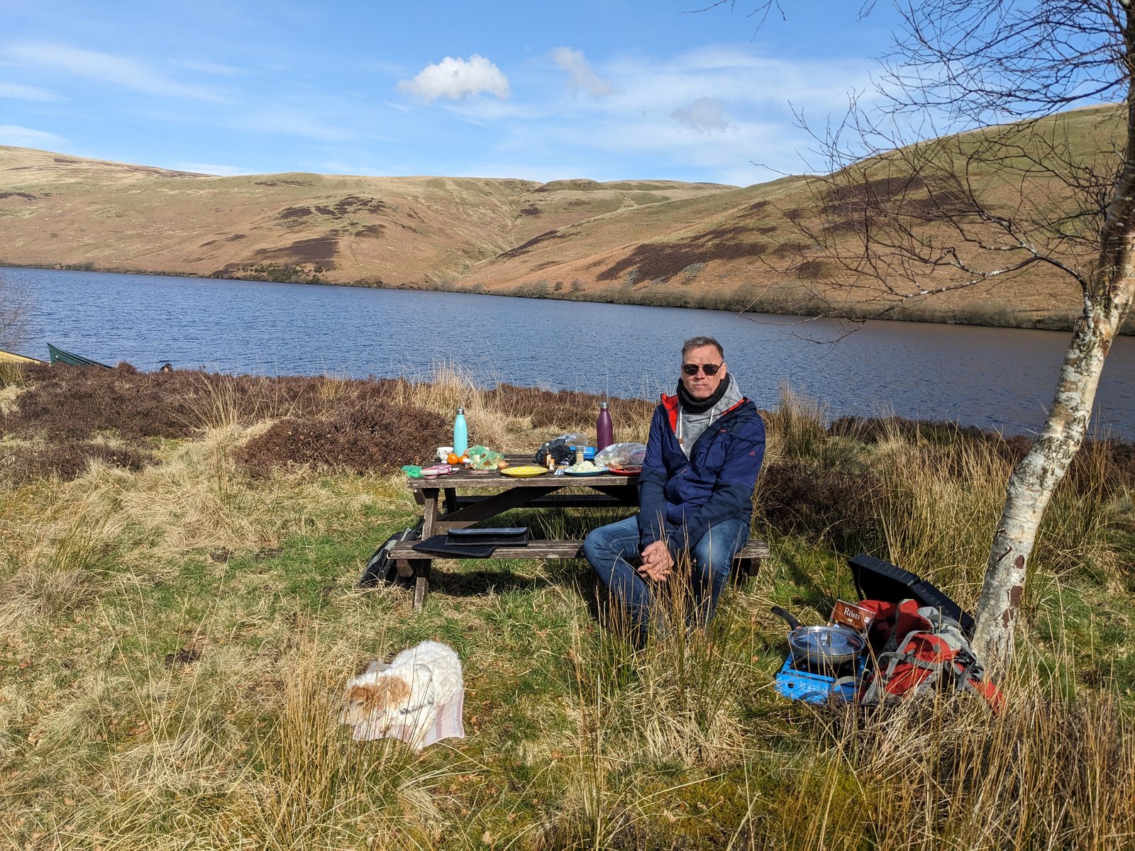 A picnic beside a Glendevon reservoir in the Ochils.
