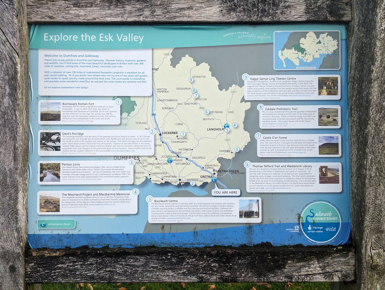An interpretation board for the Esk Valley walks near Gretna.