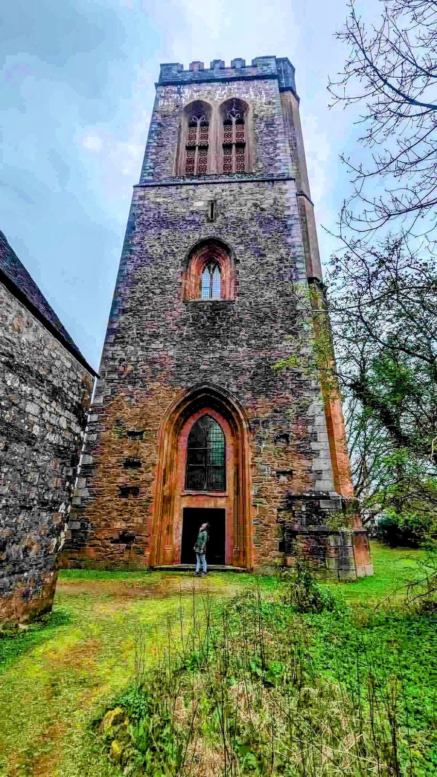 The soaring red-granite bell tower of All Saints Church, Inveraray, the Campbell war memorial