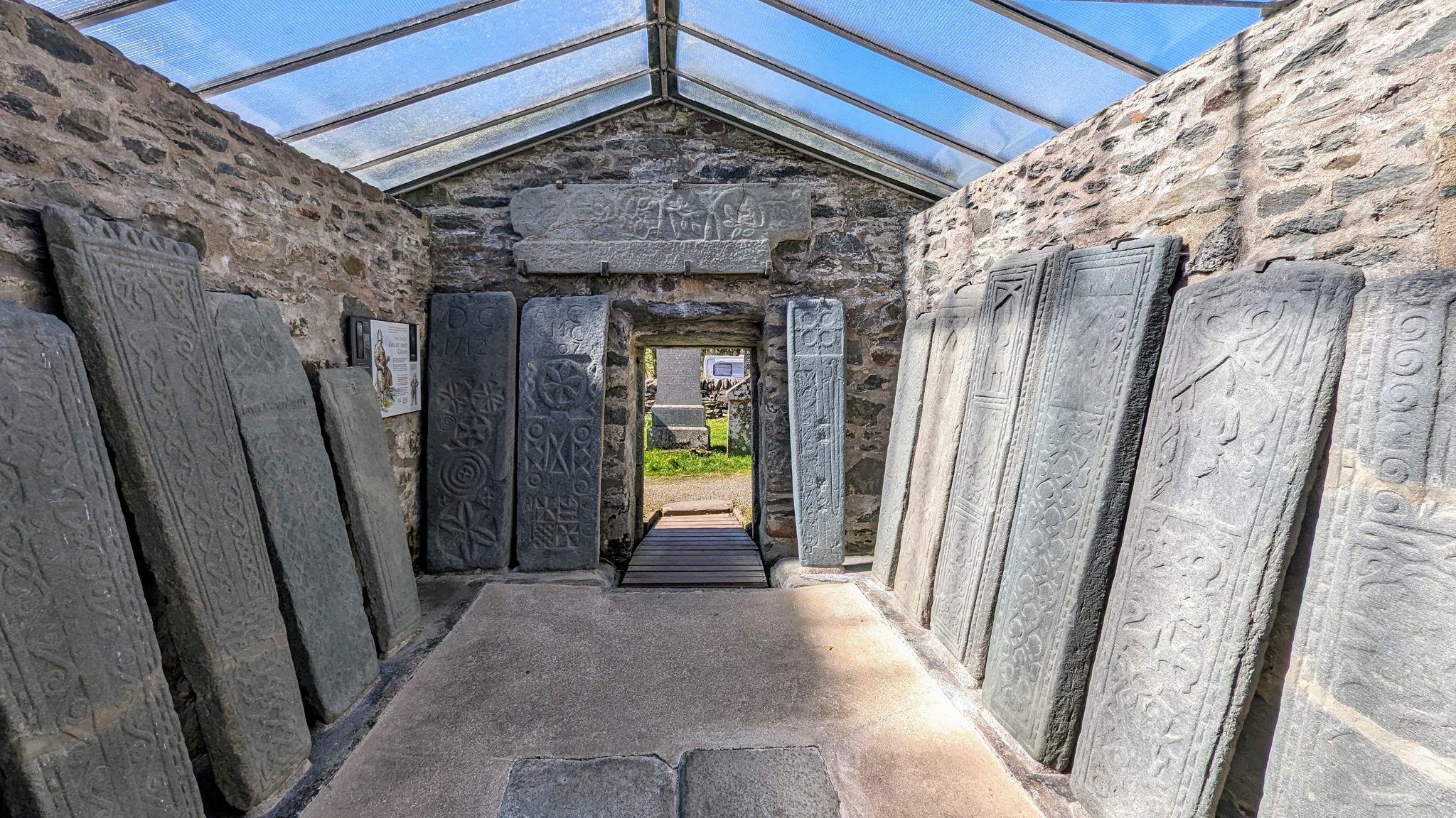 The slabbed entrance passage into the Nether Largie South chambered cairn at Kilmartin Glen.