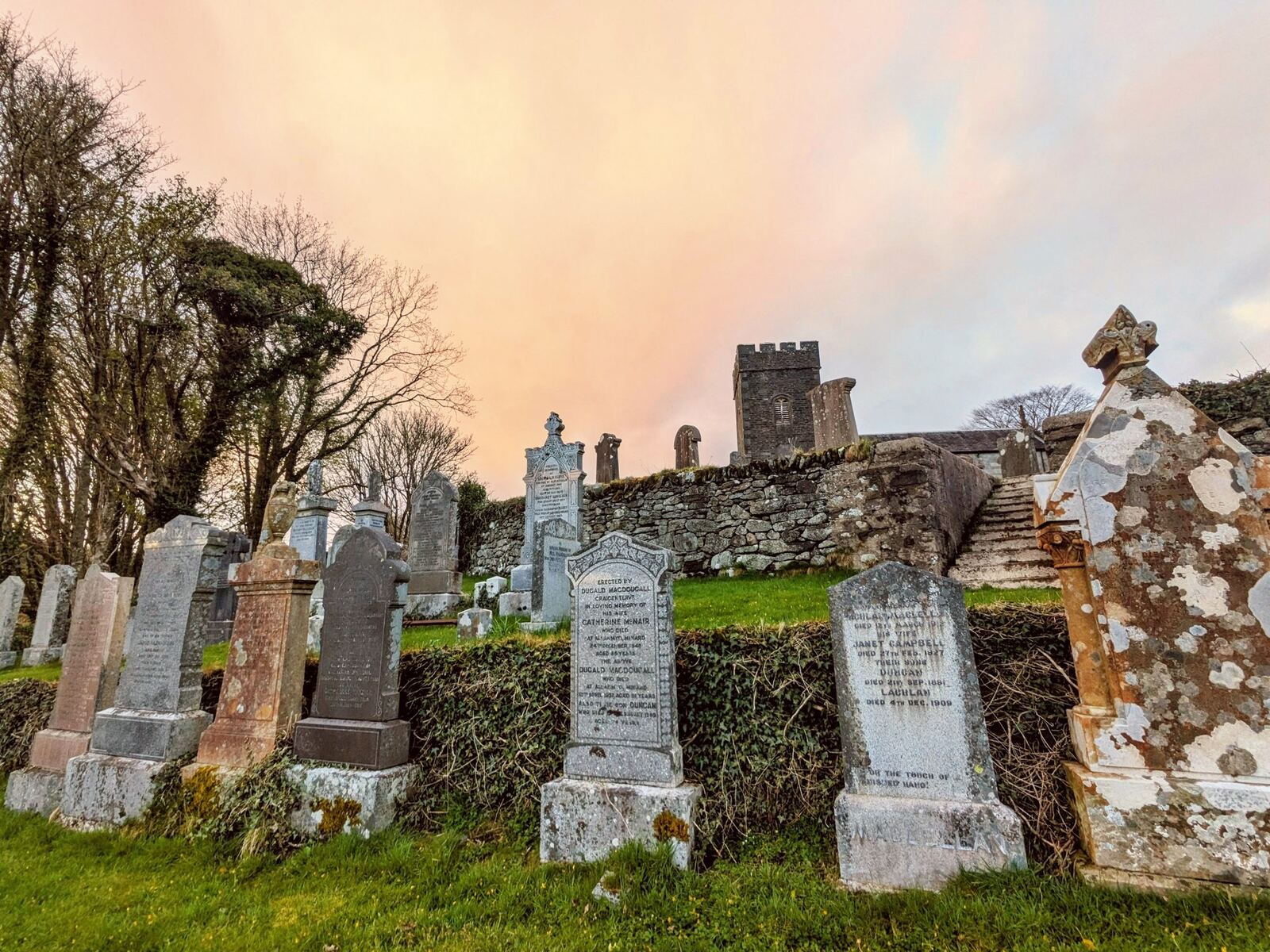Kilmartin churchyard at sunset.