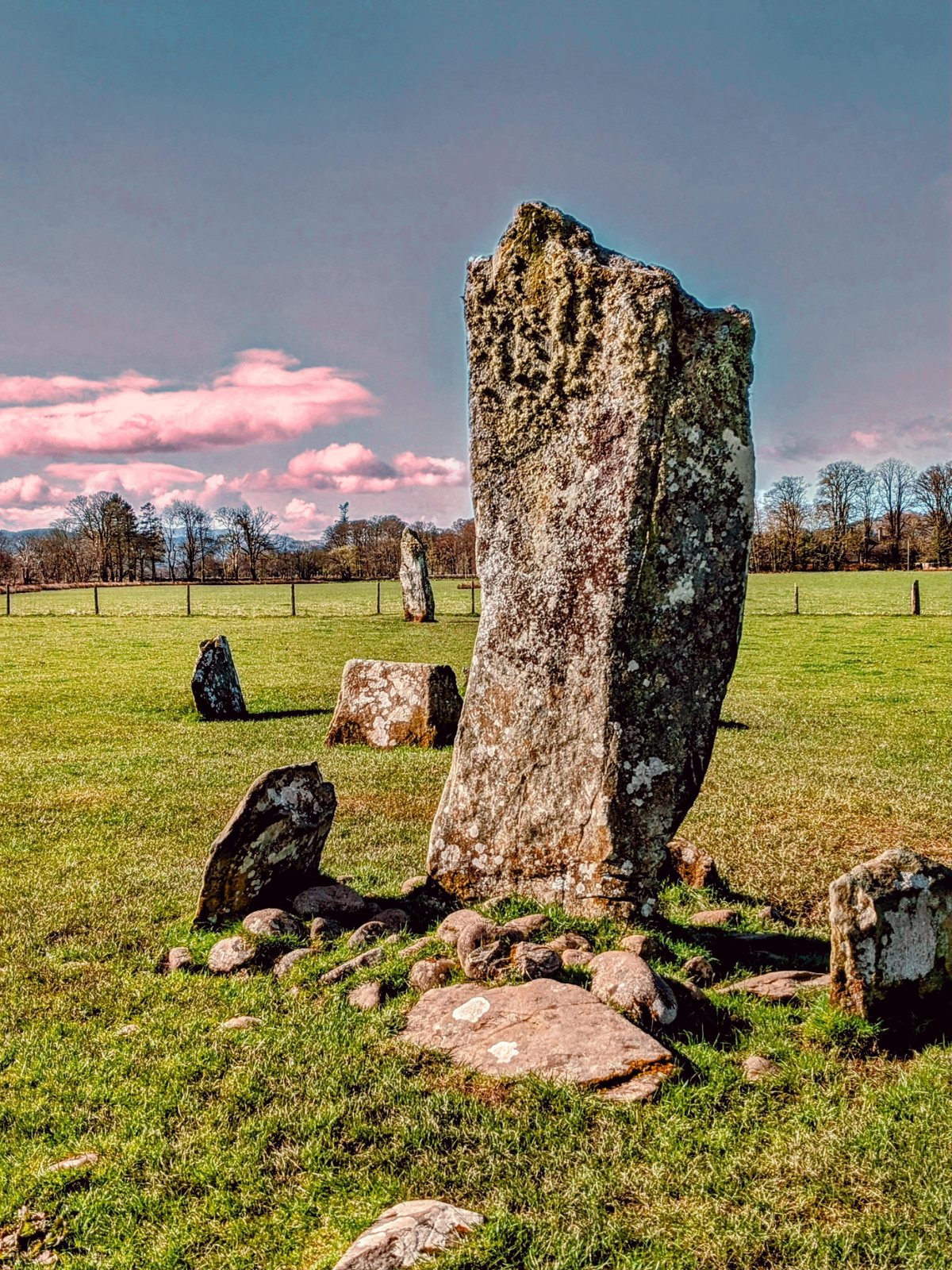 A close view of a Nether Largie standing stone.