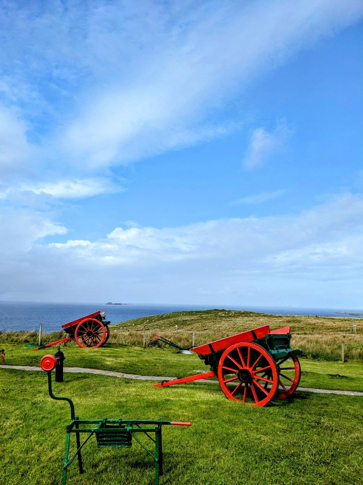 Old croft carts and tools at the Skye Museum of Island Life.