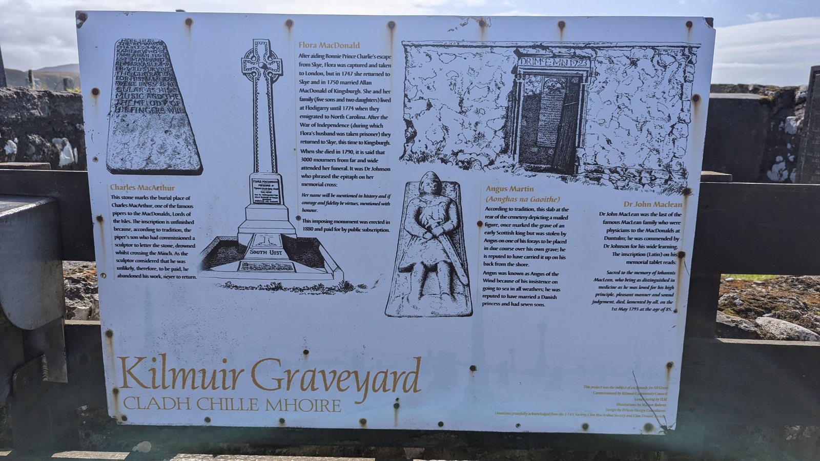 An interpretation board about Flora MacDonald at Kilmuir.