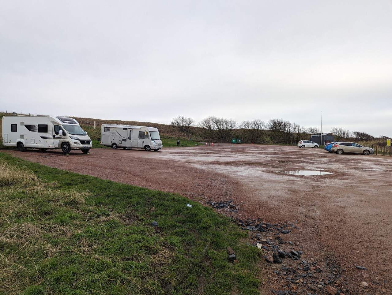 Our motorhome parked at the shore car park near Kingsbarns.