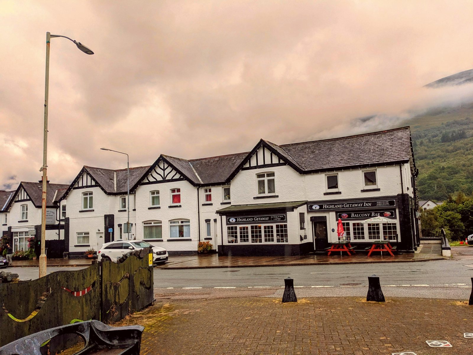 The village of Kinlochleven with its hotel and houses.