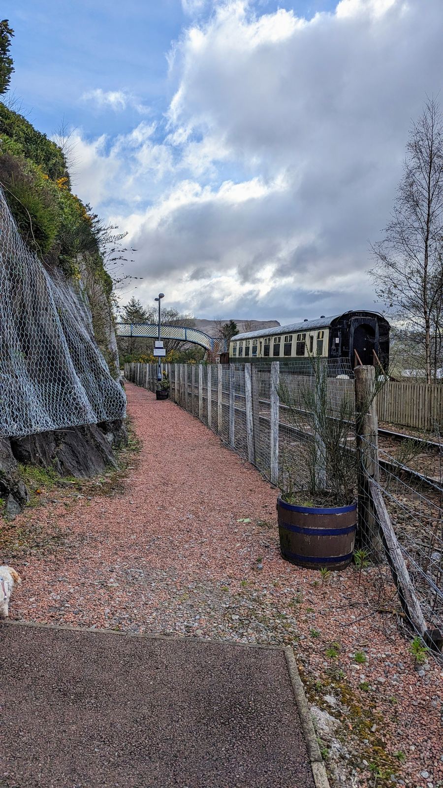 Old railway carriages at Loch Awe station on the shore of the loch.