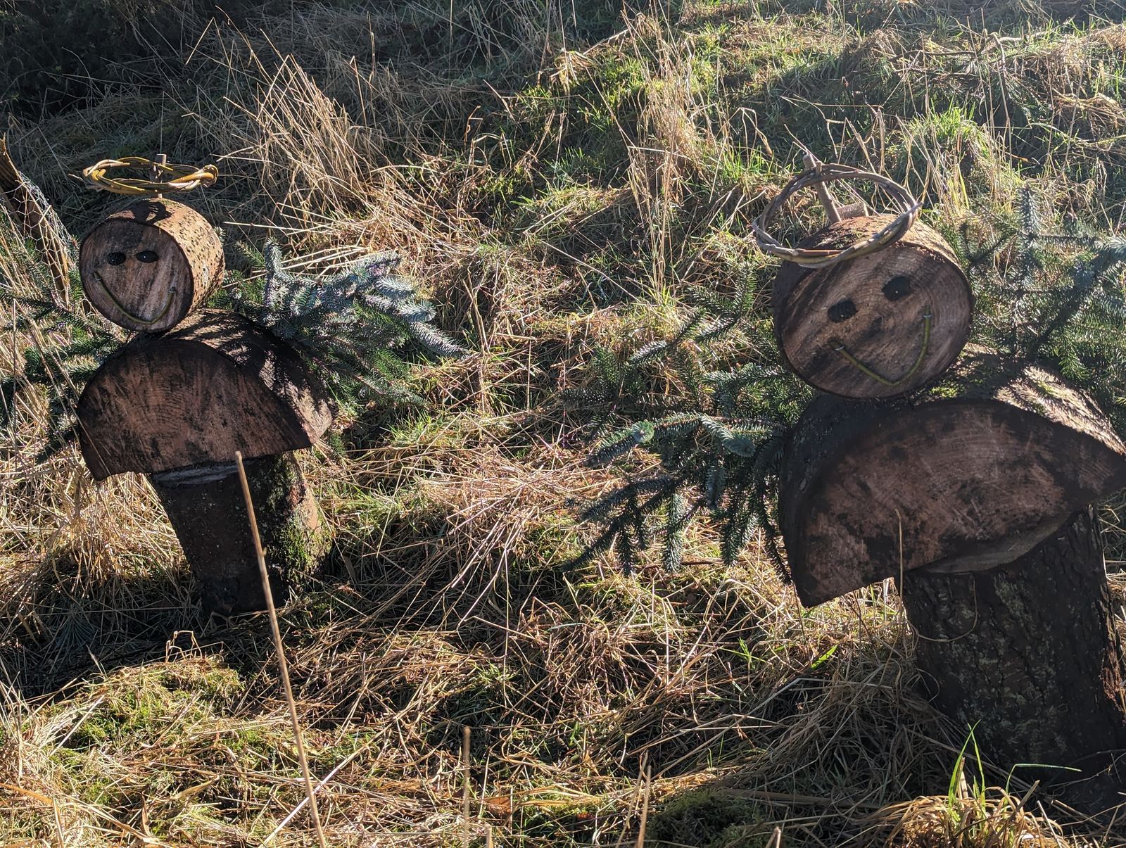 A carved wooden figure on the sculpture trail beside Loch Leven